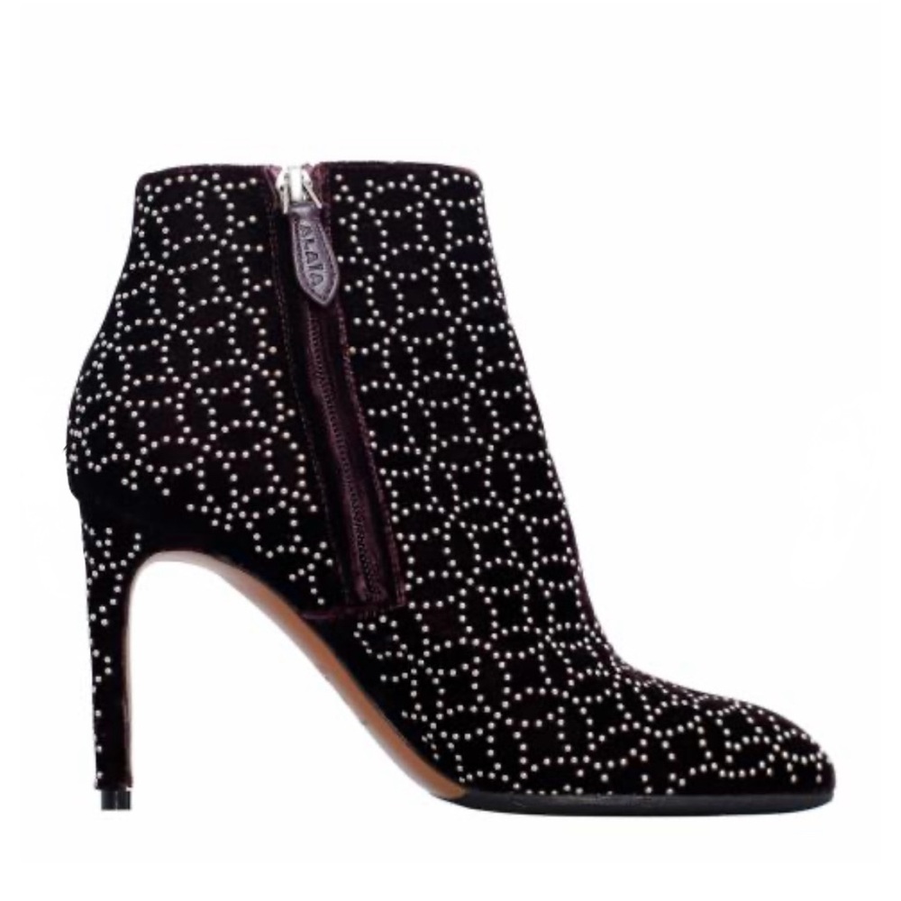 🔥 RARE COLLECTOR’S FIND — Alaïa “Azzedine” Deep Wine Velvet Studded Booties (39) - Picture 13 of 15